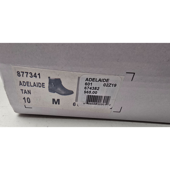 Women’s Adelaide Tan Ankle Boots Size 10 Zip Buckle Strap Low Heel Faux Leather - Picture 3 of 6